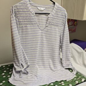 Lilac Striped Tunic with Smocked Details